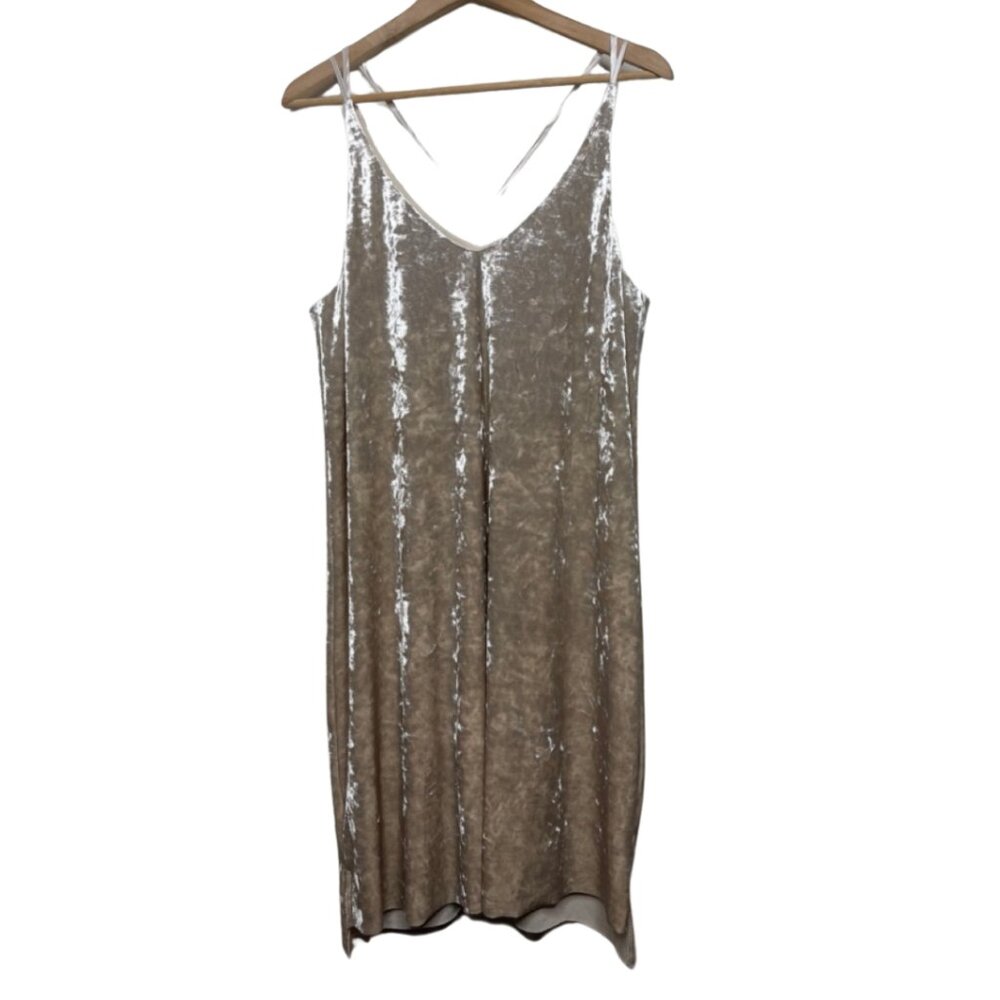 MISS LOVE | Champagne Gold Crushed Velour Strappy Mini Party Dress | Size L - Picture 1 of 10